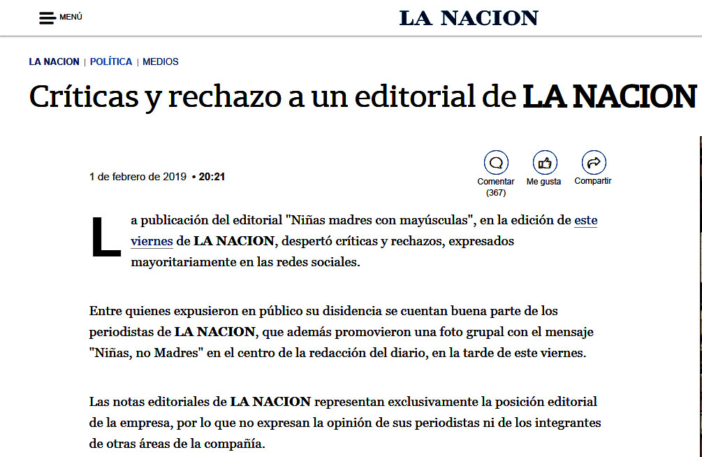 La Nación esquiva un pedido de disculpas por su editorial sobre la maternidad infantil
