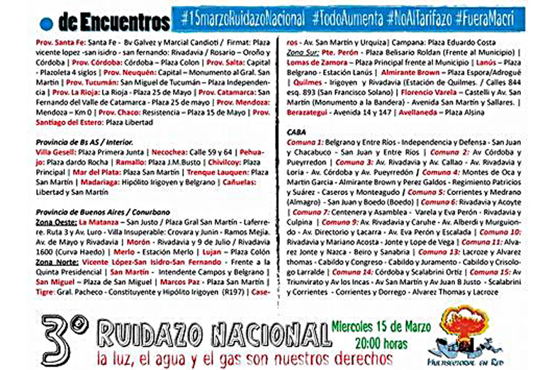 Habrá un ruidazo en todo el país contra las subas de tarifas