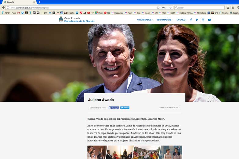 Awada publicita su marca de ropa en la web de… Casa Rosada