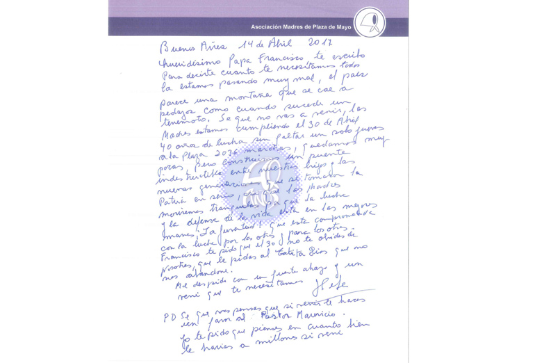 Afectuosa carta del Papa a Hebe