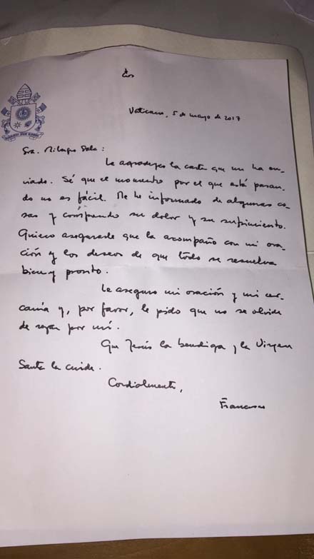 El Papa envió una carta a Milagro Sala: “Comprendo su dolor y sufrimiento»
