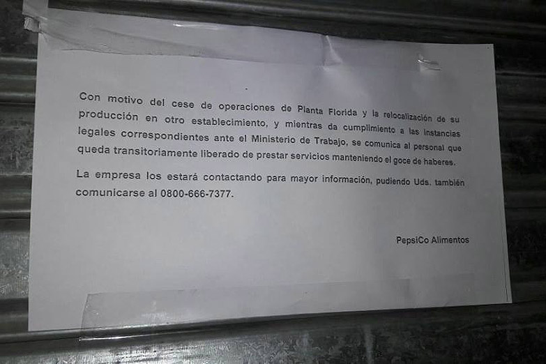 Pepsico cerró su planta de Vicente López y dejó a 600 personas en la calle