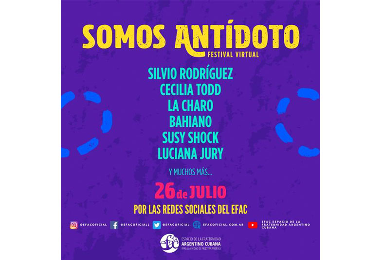Silvio Rodríguez, Cecilia Todd, Susy Shock y Luciana Jury se suman al  Festival Somos Antídoto