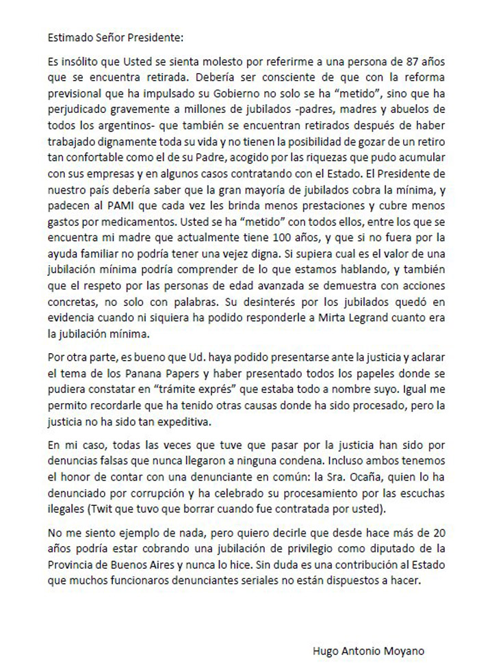 Moyano retrucó a Macri en una carta: «Ha perjudicado gravemente a millones de jubilados»
