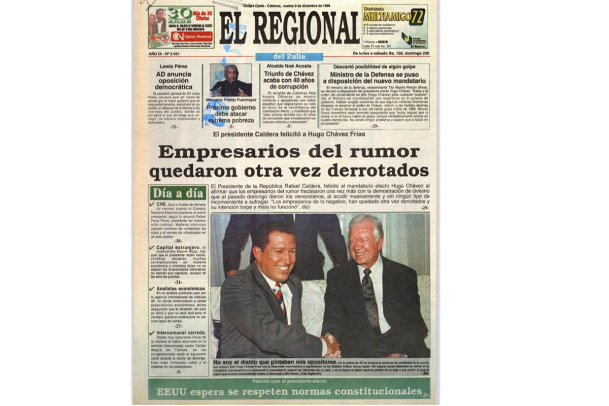 Hace 20 años Hugo Chávez ganó su primera elección presidencial