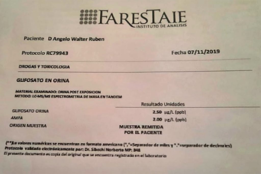"Vivo con glifosato en el cuerpo y por eso se enfermó mi hija" 1 "Vivo con glifosato en el cuerpo y por eso se enfermó mi hija"