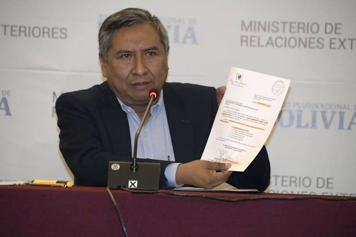 El canciller de Bolivia dio a conocer la lista del material represivo que Macri envió a la dictadura de Áñez