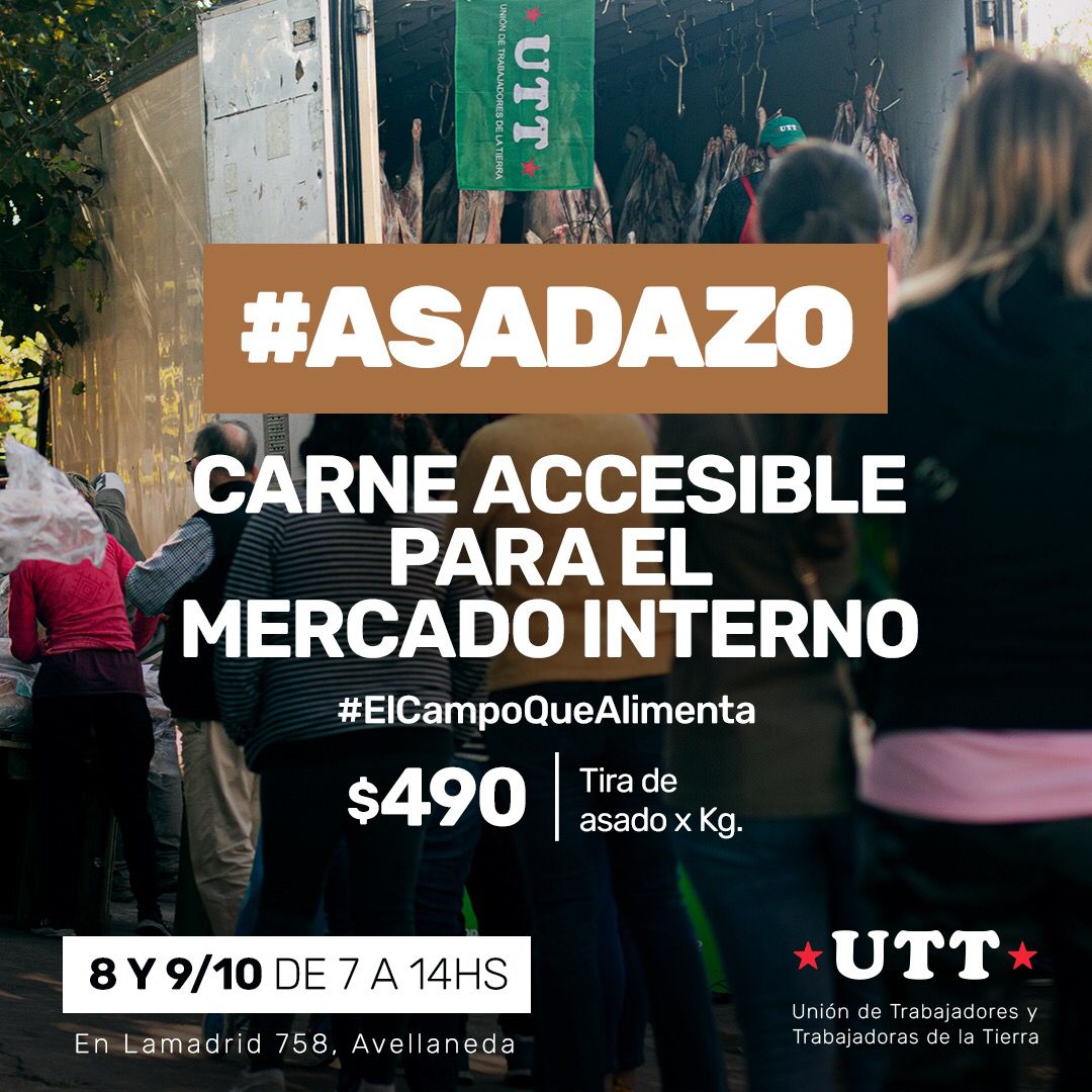“Asadazo”: la UTT ofrecerá cortes a precios populares en Avellaneda