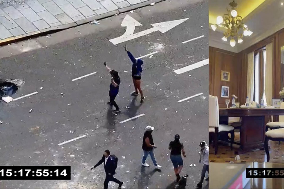 Cristina Fernández mostró imágenes de la cámara de la Policía Federal que registró el ataque a su despacho
