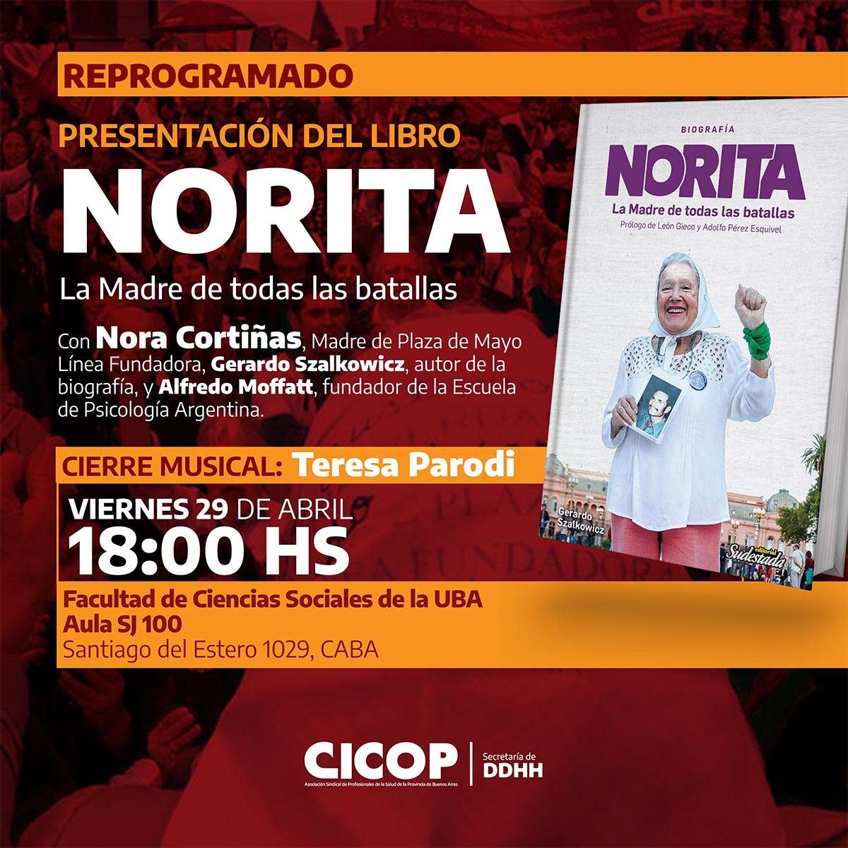 Presentan la biografía de Norita Cortiñas con Teresa Parodi y Alfredo Moffat