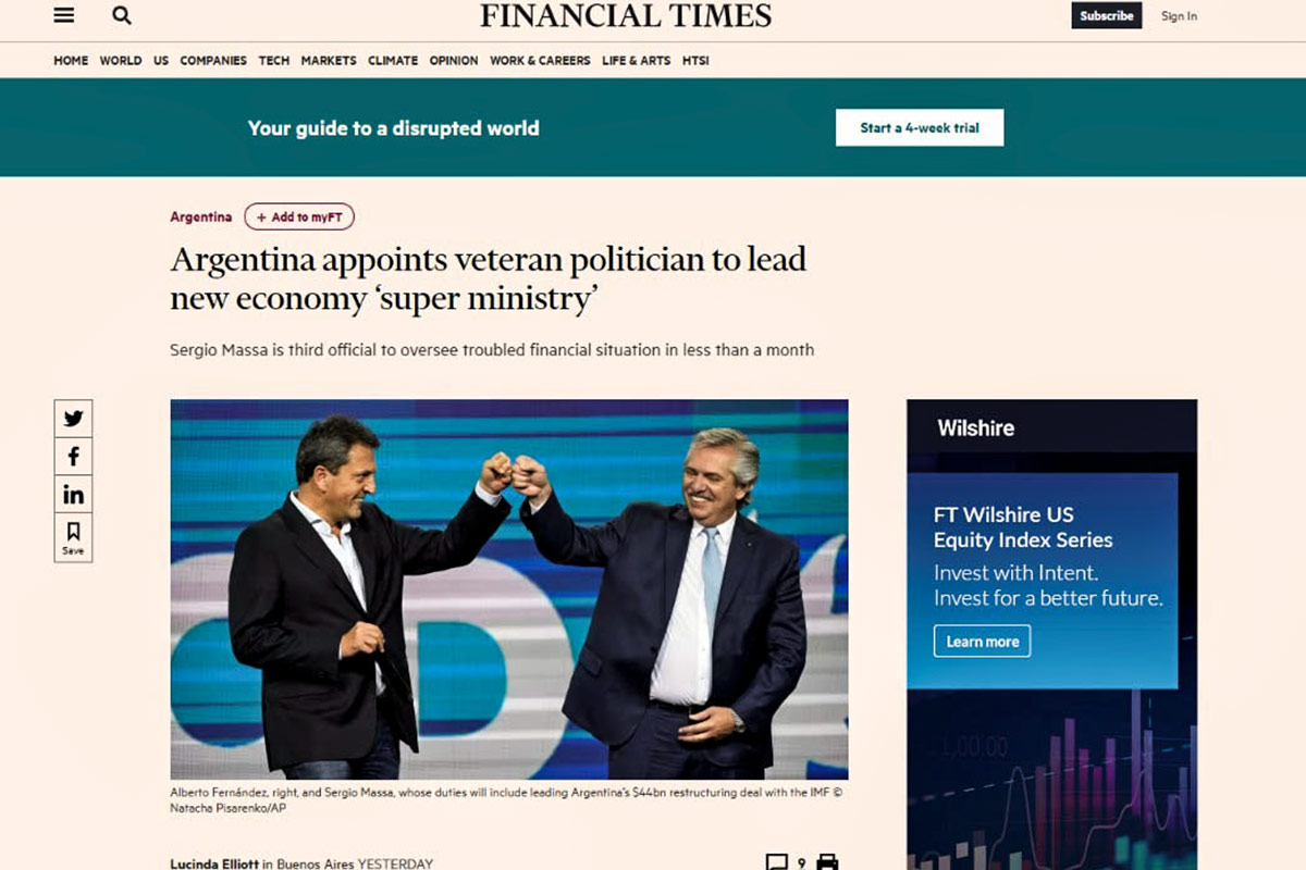 El Financial Times destaca la designación de Massa en Economía