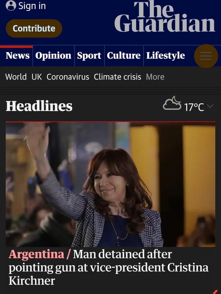 Los medios del mundo destacaron la noticia del intento de asesinato a Cristina