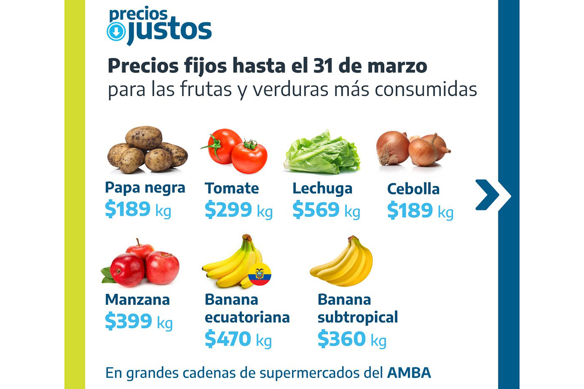 Precios Justos: el gobierno lanzó una canasta de frutas y verduras para marzo