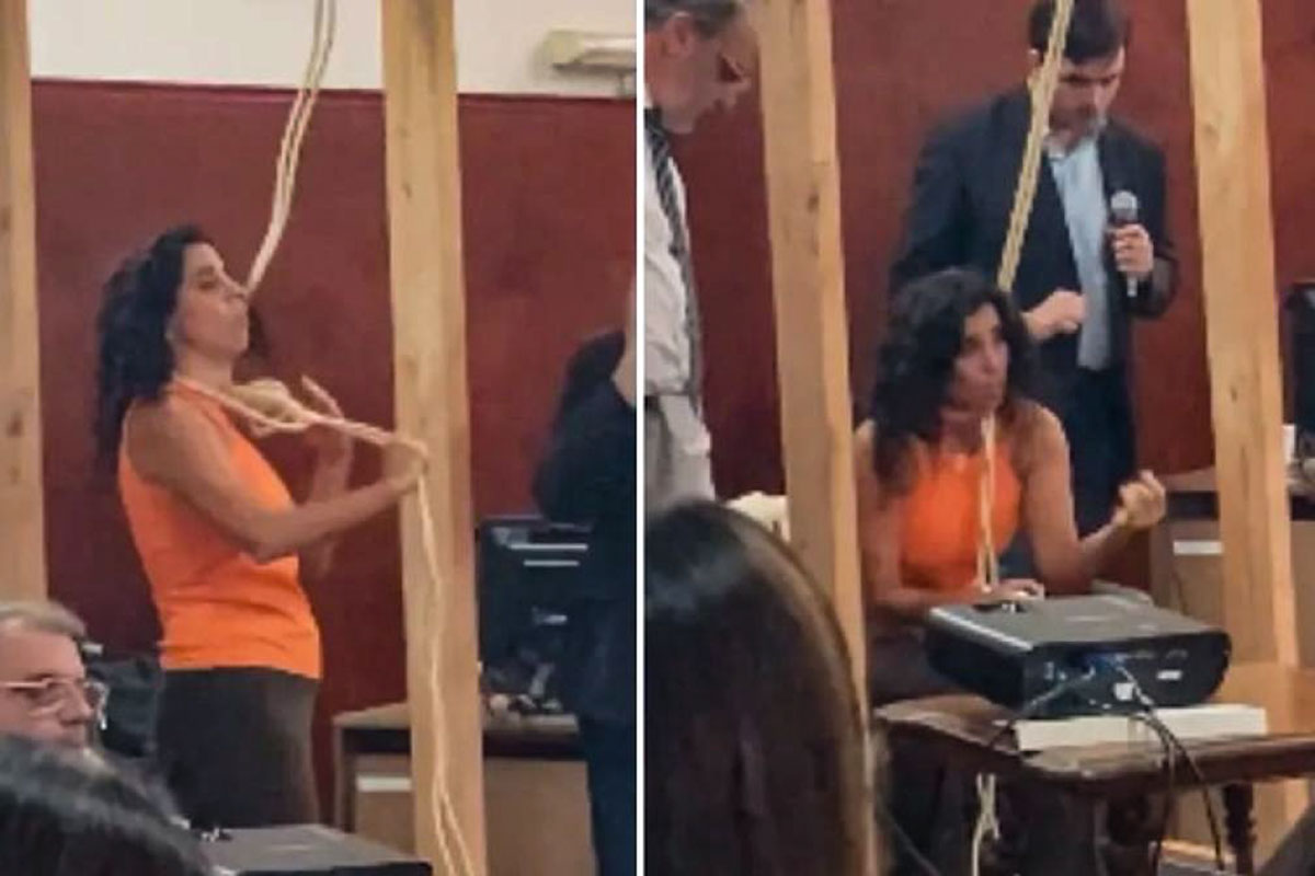 Durante un juicio por femicidio, una fiscal se colocó una soga al cuello para representar a la víctima