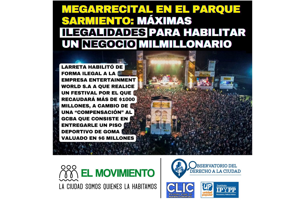 Denuncian que la Ciudad habilitó un mega recital «ilegal» en el Parque Sarmiento a cambio de un piso de goma