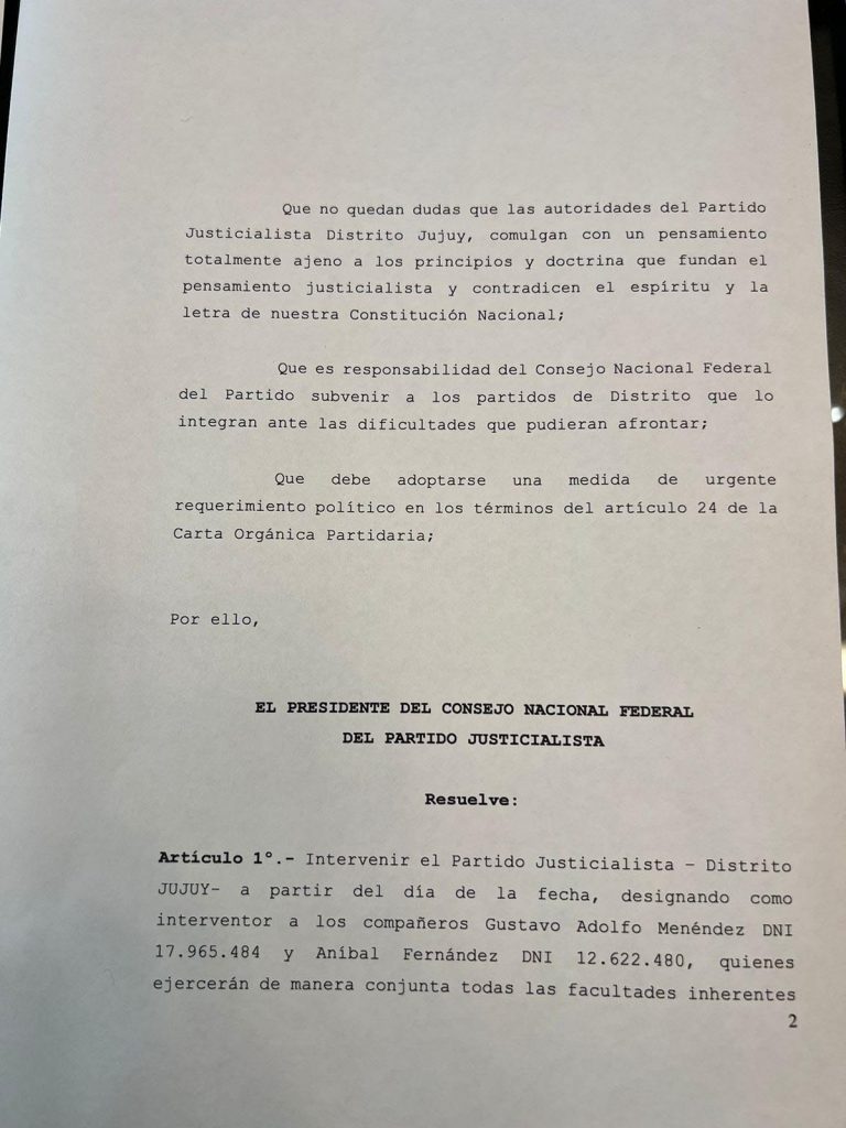 Alberto Fernández intervino el PJ jujeño por el conflicto en la provincia 1 Alberto Fernández intervino el PJ jujeño por el conflicto en la provincia