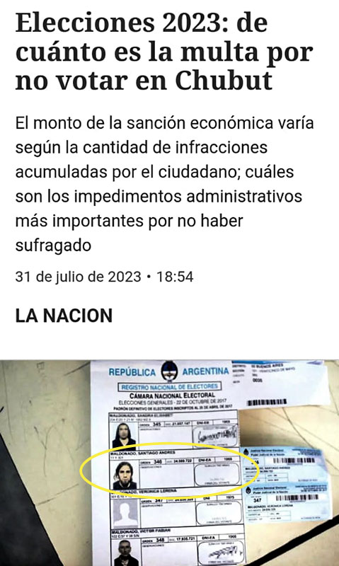 El diario La Nación publicó una nota sobre elecciones en Chubut con la foto del DNI de Santiago Maldonado