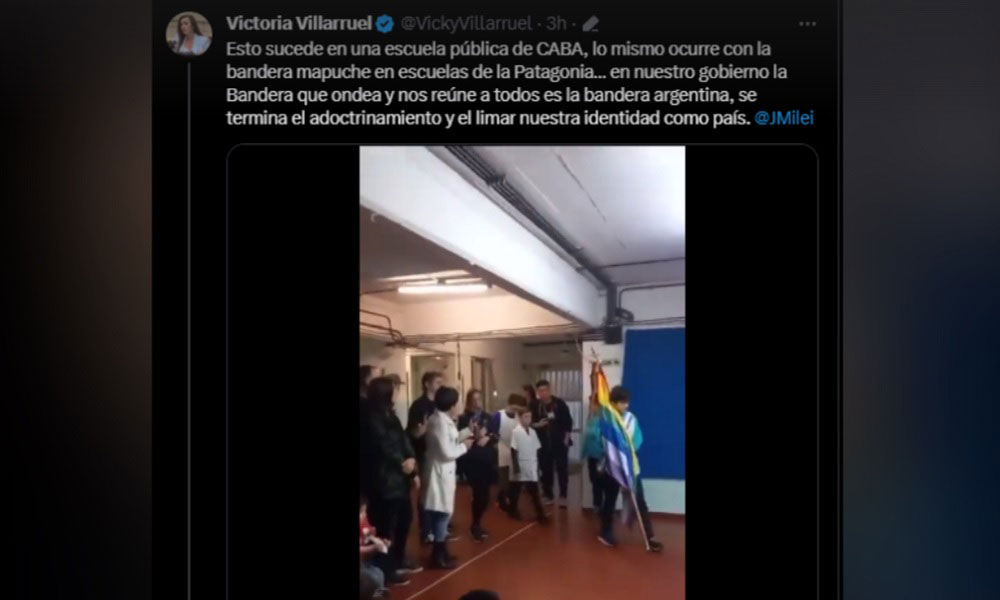 Insólito: la candidata a vice de Milei confundió una bandera y acusó de «adoctrinamiento» a una escuela cooperativa