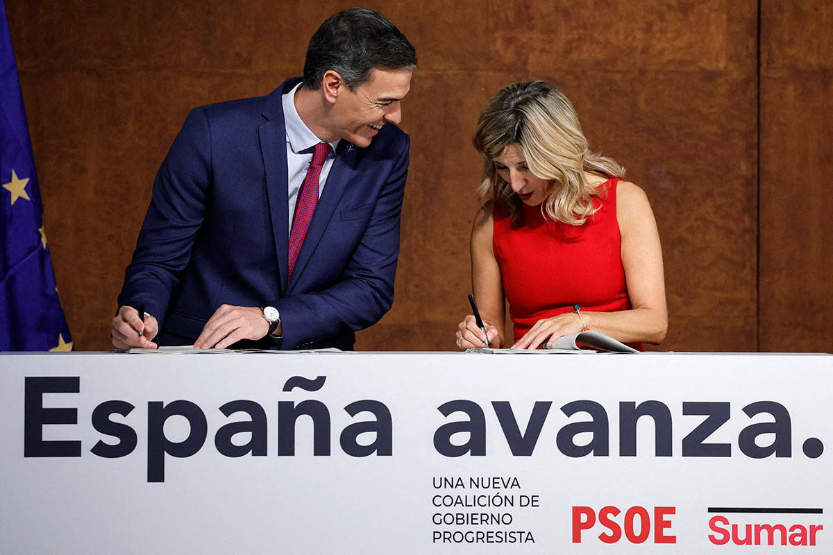 El PSOE y la coalición Sumar anunciaron una alianza de gobierno en España
