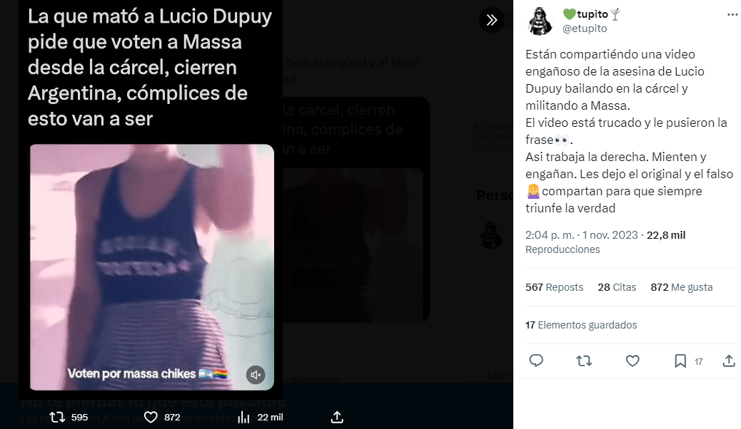 Otra fake de La Libertad Avanza: publicaron un video falso de la madre de Lucio Dupuy donde llama a votar a Massa