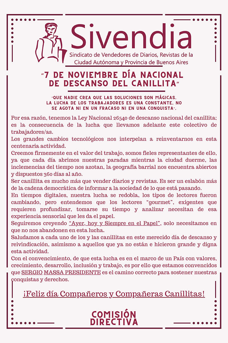 7 de noviembre – Día Nacional de descanso del canillita