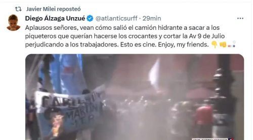 Desde Miami, el presidente Milei celebró la represión a quienes reclaman por alimentos