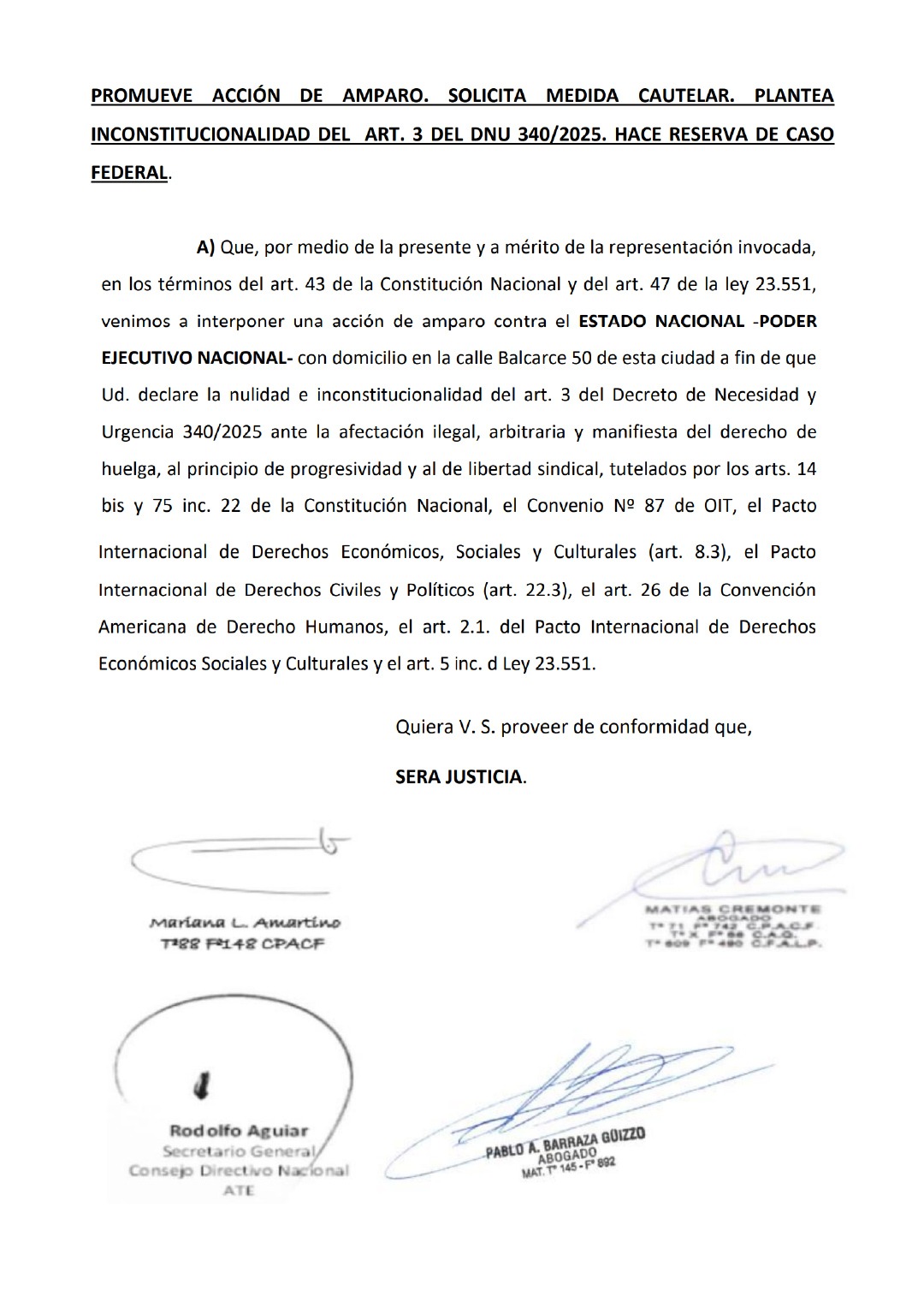 ATE pidió a la Justicia que suspenda el decreto anti huelgas de Javier Milei 2 ATE pidió a la Justicia que suspenda el decreto anti huelgas de Javier Milei