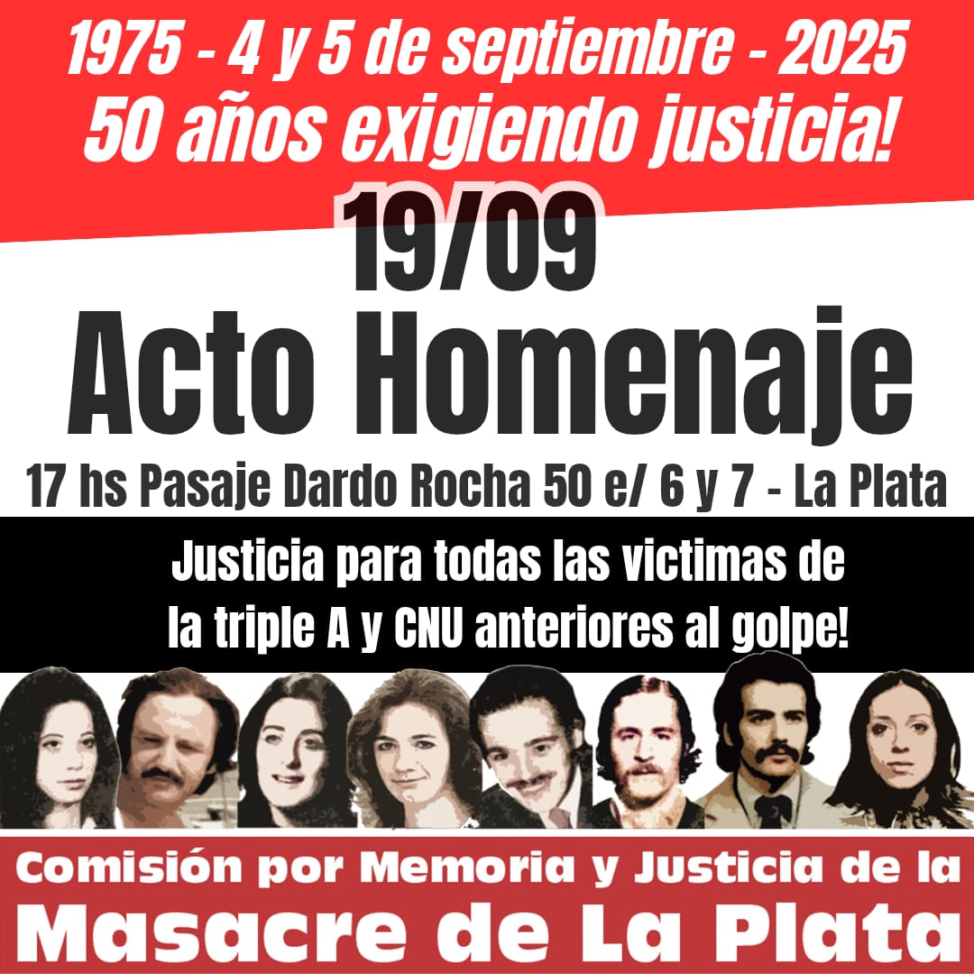 Convocan a un homenaje a 50 años de la Masacre de La Plata