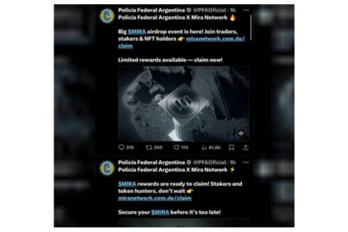 La cuenta de X de la Policía Federal Argentina fue hackeada para promocionar una criptomoneda