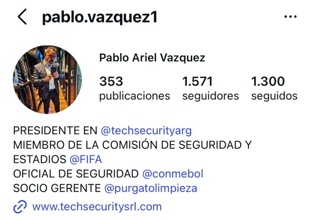 Perfil de Instagram de Pablo Ariel Vázquez, socio de Martín Menem.