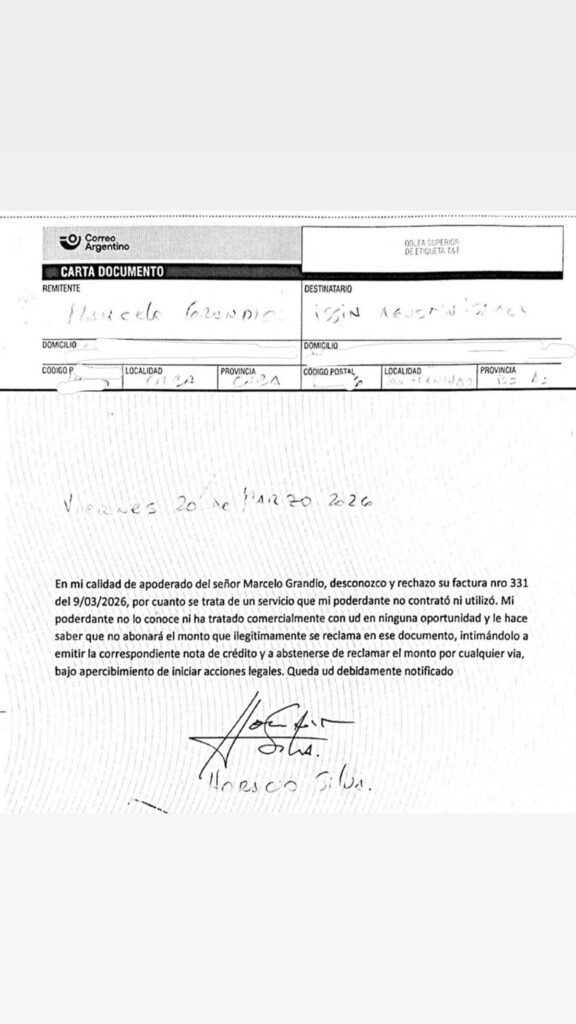 Exclusivo: la carta documento con la que Grandio intentó desconocer uno de los vuelos de Adorni
