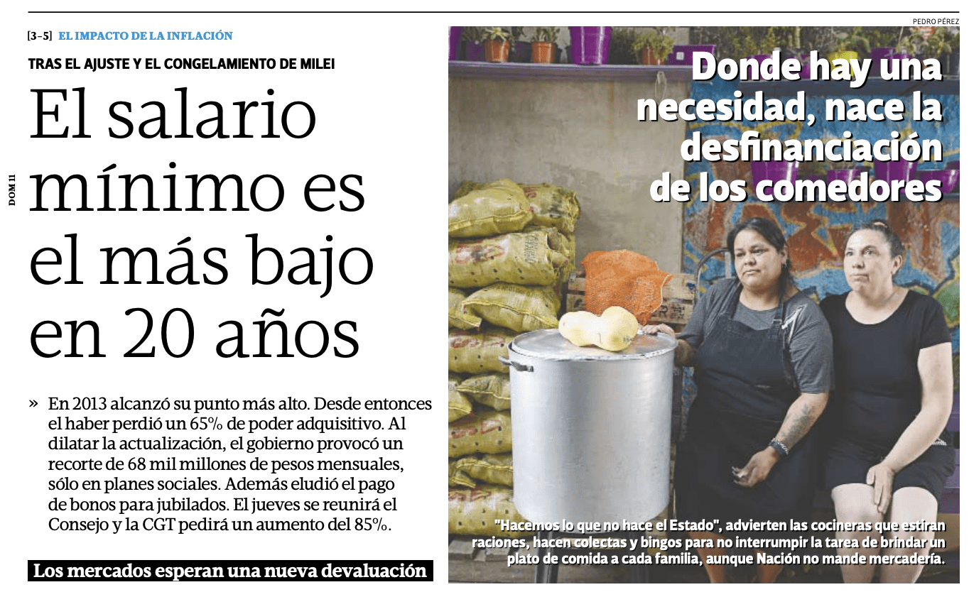 Tapa de Tiempo Argentino del 11 de febrero de 2024 — informe sobre comedores populares y desfinanciamiento
