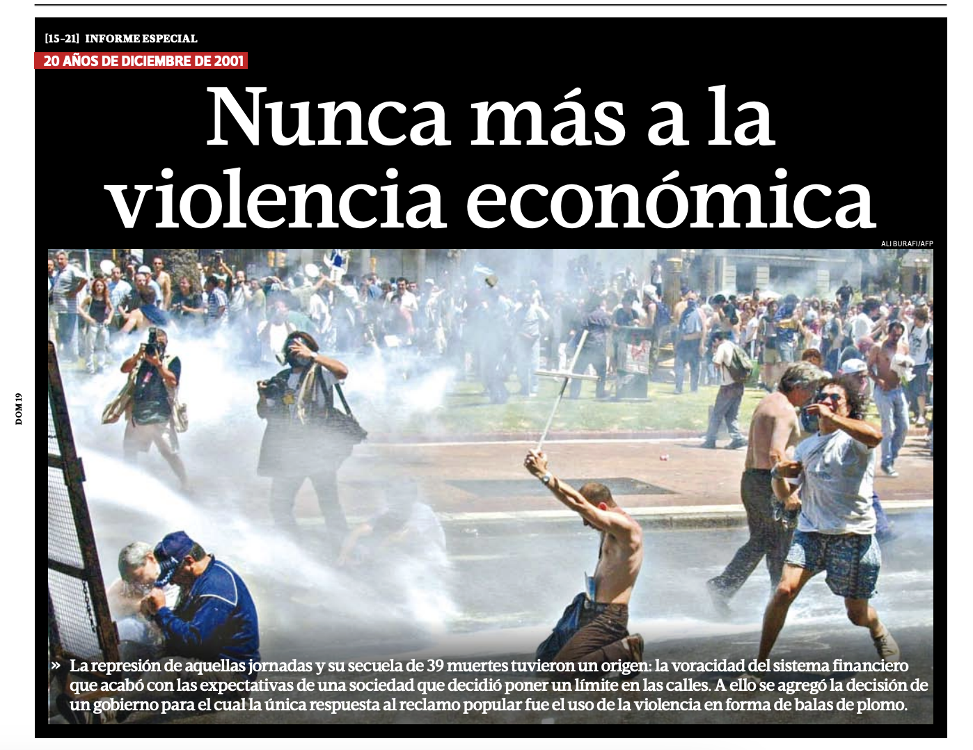 Tapa de Tiempo Argentino del 20 de diciembre de 2021 — micrositio y edición especial por los 20 años del estallido popular