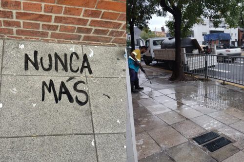 Denuncian que tras la visita de la ministra de Educación porteña borraron los pañuelos de las Madres en una escuela de Boedo