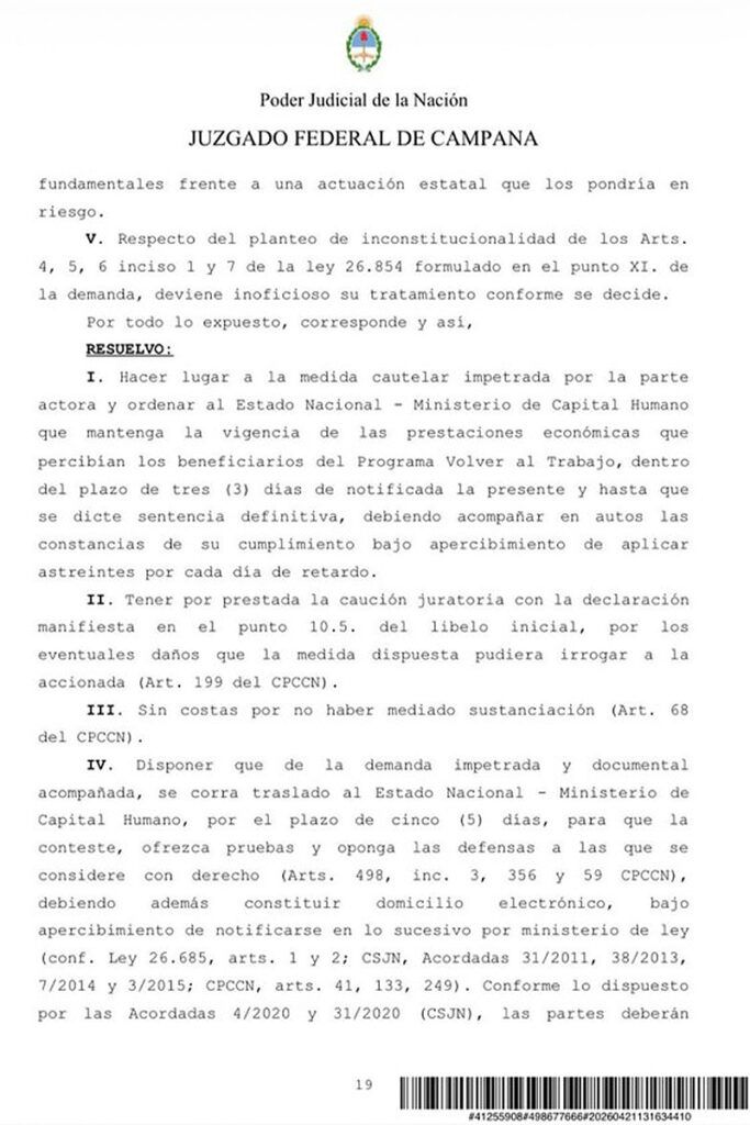 Otro revés judicial para el gobierno: obligan la restitución del programa Volver al Trabajo a un millón de beneficiarios