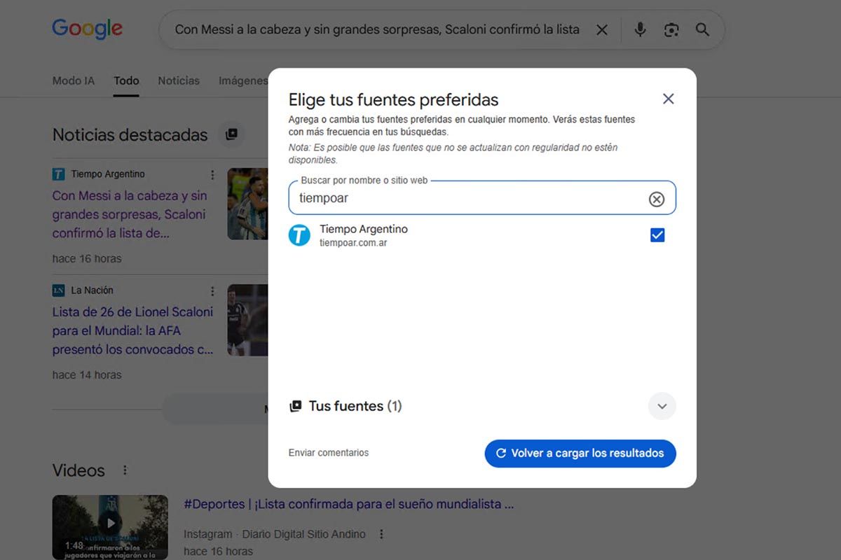 Google activó “Fuentes Preferidas”: cómo hacer para que Tiempo Argentino aparezca en tus búsquedas