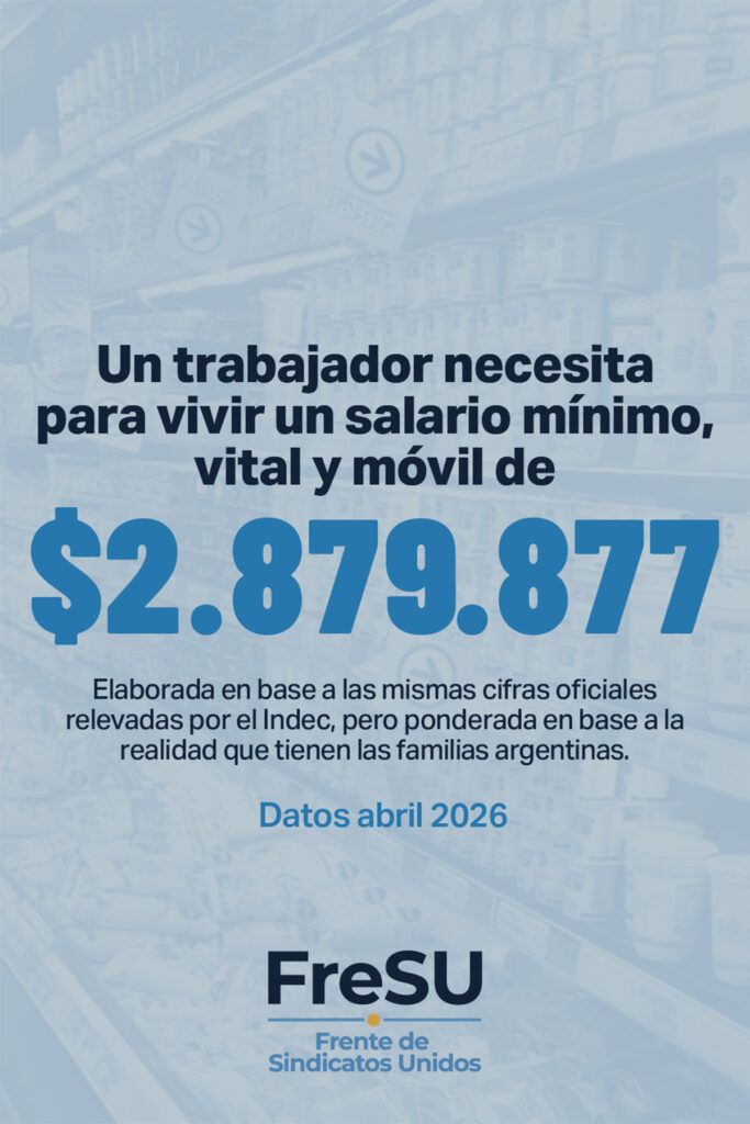 El Frente de Sindicatos Unidos reclama un salario mínimo vital y móvil de $2.879.877